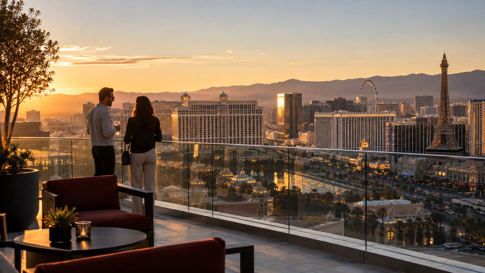 Generated Las Vegas destination atmosphere at golden hour